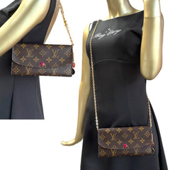 LOUIS VUITTON Monogram/Magenta Emilie Wallet with Added Chain Louis Vuitton