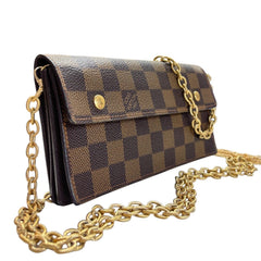 LOUIS VUITTON Damier Ebene Accordion Wallet with Chain and Charm Louis Vuitton