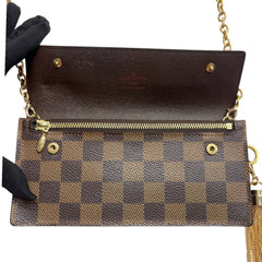 LOUIS VUITTON Damier Ebene Accordion Wallet with Chain and Charm Louis Vuitton