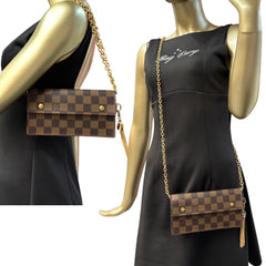 LOUIS VUITTON Damier Ebene Accordion Wallet with Chain and Charm Louis Vuitton