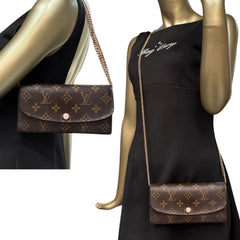 LOUIS VUITTON Monogram/Rose Ballerine Emilie Wallet with Added Chain Louis Vuitton