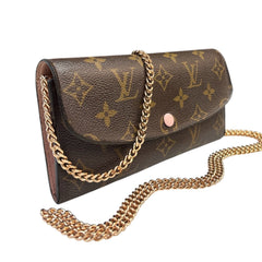 LOUIS VUITTON Monogram/Rose Ballerine Emilie Wallet with Added Chain Louis Vuitton