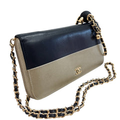 CHANEL Black/Gold Caviar Leather Zip Wallet Chanel