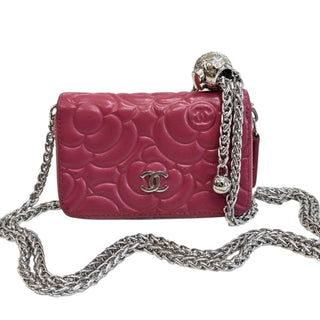 CHANEL Mulberry Camellia Lambskin Compact Zip Wallet Chanel