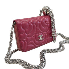 CHANEL Mulberry Camellia Lambskin Compact Zip Wallet Chanel