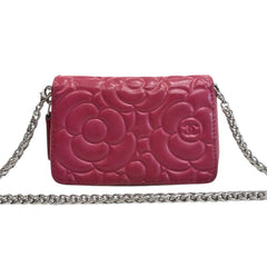 CHANEL Mulberry Camellia Lambskin Compact Zip Wallet Chanel