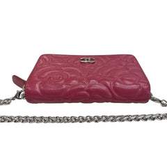 CHANEL Mulberry Camellia Lambskin Compact Zip Wallet Chanel