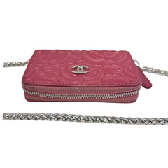 CHANEL Mulberry Camellia Lambskin Compact Zip Wallet Chanel