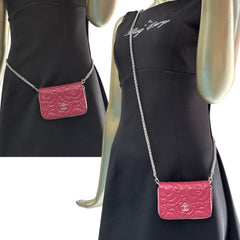 CHANEL Mulberry Camellia Lambskin Compact Zip Wallet Chanel