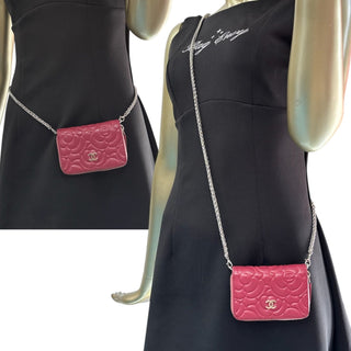 CHANEL Mulberry Camellia Lambskin Compact Zip Wallet Chanel