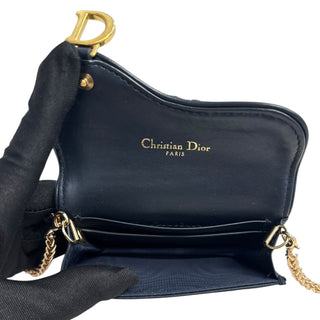 DIOR Navy Oblique Compact Saddle Card Case with Adjustable Chain Dior