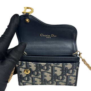 DIOR Navy Oblique Compact Saddle Card Case with Adjustable Chain Dior