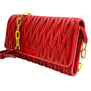 Matelassé Chain Wallet – Red Lambskin with Gold Hardware MIU MIU