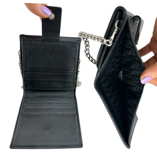 DIOR Black Leather Compact Wallet with Added Adjustable Chain Dior