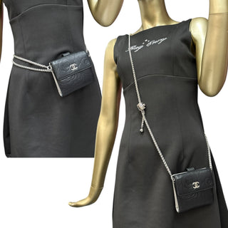 CHANEL Black Lambskin CamelliaCompact Wallet Chanel