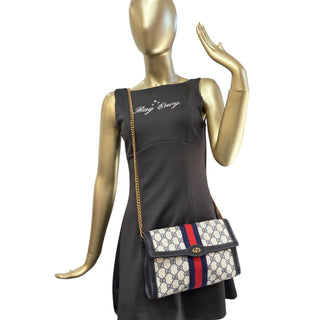 GUCCI Navy Coated Canvas Medium Ophidia Clutch with added Strap Gucci