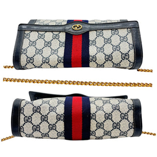 GUCCI Navy Coated Canvas Medium Ophidia Clutch with added Strap Gucci
