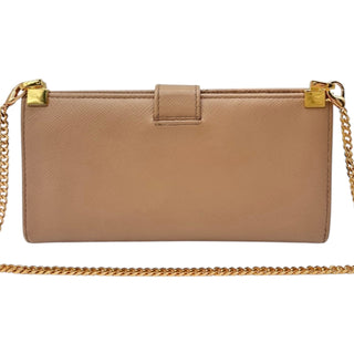 PRADA Beige Continental Saffiano Leather Wallet with Chain Prada