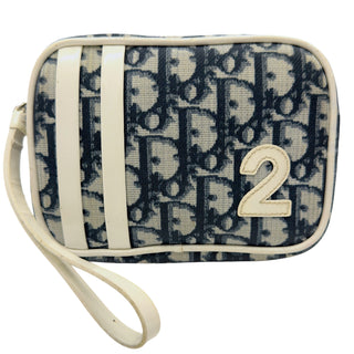 CHRISTIAN DIOR #2 Blue Coated Canvas Mini Trotter Pouch Wristlet Dior