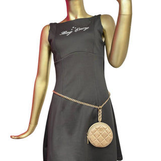 CHANEL Metallic Lambskin Timeless Round Zip Pouch with added Chain Belt Chanel