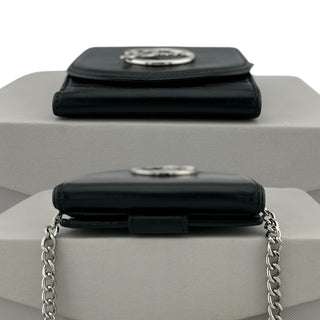 DIOR Black Leather Compact Wallet with Added Adjustable Chain Dior