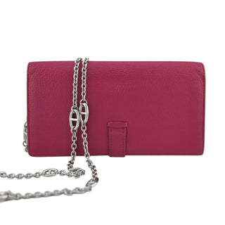 HERMES Pink Chevre Leather Bearn Wallet with Unbranded Crossbody Chain Hermes