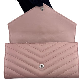 SAINT LAURENT Pink Grain de Poudre Chevron YSL Cassandra Clutch on Chain Saint Laurent