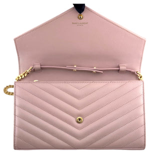 SAINT LAURENT Pink Grain de Poudre Chevron YSL Chain Bag Saint Laurent