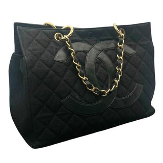 Black Grand Shopping Tote with Gold Hardware & Chain Shoulder Straps Chanel