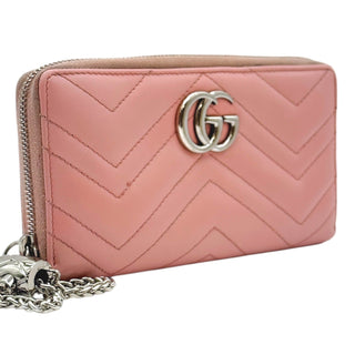 GUCCI Pink Leather Marmont Zip Wallet with Crossbody Chain Gucci