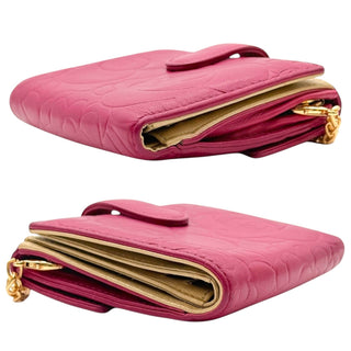 CHANEL Pink Lambskin Camellia Compact Wallet Chanel