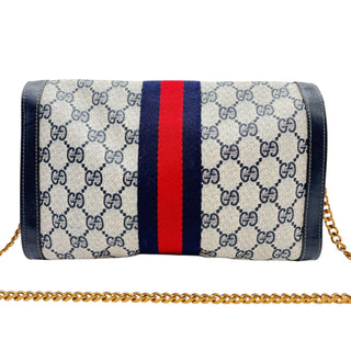 GUCCI Navy Coated Canvas Medium Ophidia Clutch with added Strap Gucci