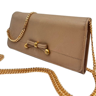 PRADA Beige Cammeo Saffiano Leather Wallet with Chain Prada