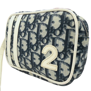 CHRISTIAN DIOR #2 Blue Coated Canvas Mini Trotter Pouch Wristlet Dior