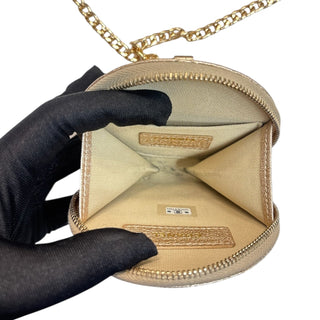 CHANEL Metallic Lambskin Timeless Round Zip Pouch with added Chain Belt Chanel