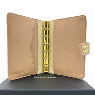 CHANEL Beige Goatskin Leather Ring Agenda Cover CHANEL