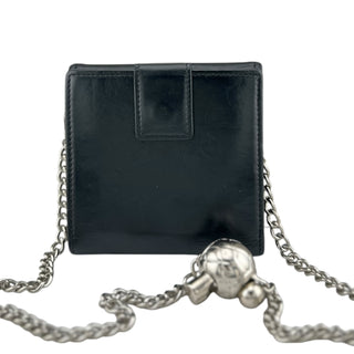 DIOR Black Leather Compact Wallet with Added Adjustable Chain Dior