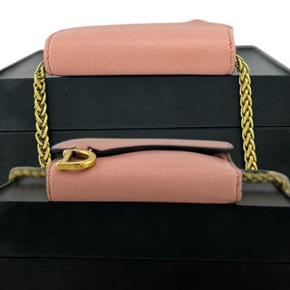 DIOR Pink Leather Compact Saddle Wallet with Added Adjustable Chain Dior