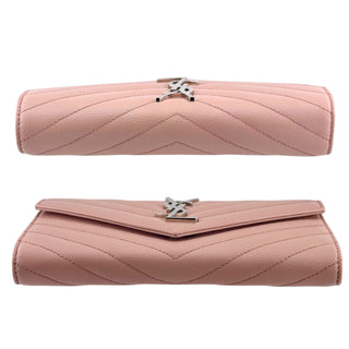 SAINT LAURENT Pink Grain de Poudre Chevron YSL Cassandra Clutch on Chain Saint Laurent