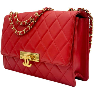 CHANEL Red Lambskin Golden Class Flap Chain Bag Chanel