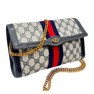 GUCCI Navy Coated Canvas Medium Ophidia Clutch with added Strap Gucci