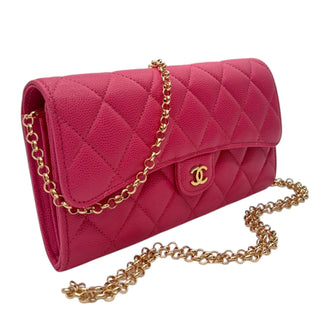 CHANEL Pink Caviar Leather Classic Flap Gusseted Wallet Chanel