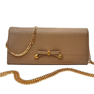 PRADA Beige Cammeo Saffiano Leather Wallet with Chain Prada