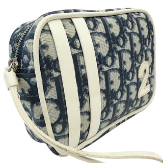 CHRISTIAN DIOR #2 Blue Coated Canvas Mini Trotter Pouch Wristlet Dior