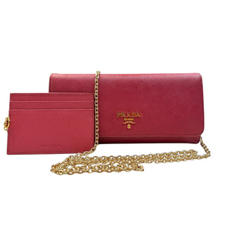 PRADA Pink Saffiano Leather Wallet/Card Holder with Chain Prada
