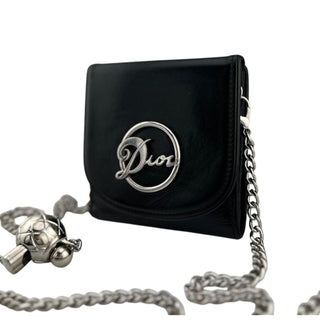 DIOR Black Leather Compact Wallet with Added Adjustable Chain Dior