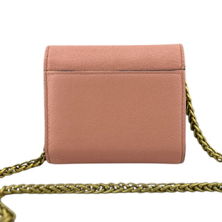 DIOR Pink Leather Compact Saddle Wallet with Added Adjustable Chain Dior