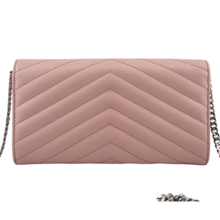 SAINT LAURENT Pink Grain de Poudre Chevron YSL Cassandra Clutch on Chain Saint Laurent