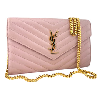 SAINT LAURENT Pink Grain de Poudre Chevron YSL Chain Bag Saint Laurent