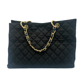 Black Grand Shopping Tote with Gold Hardware & Chain Shoulder Straps Chanel
